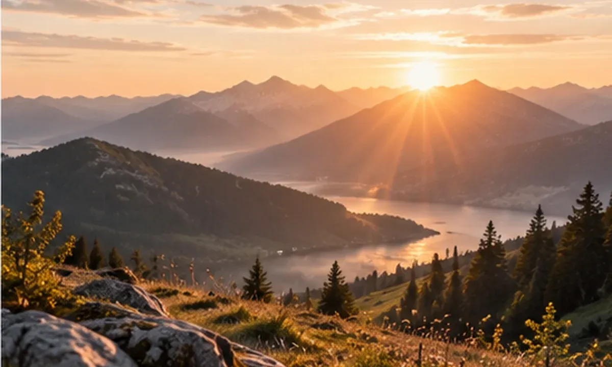 Ruhige Berglandschaft im warmen Abendlicht